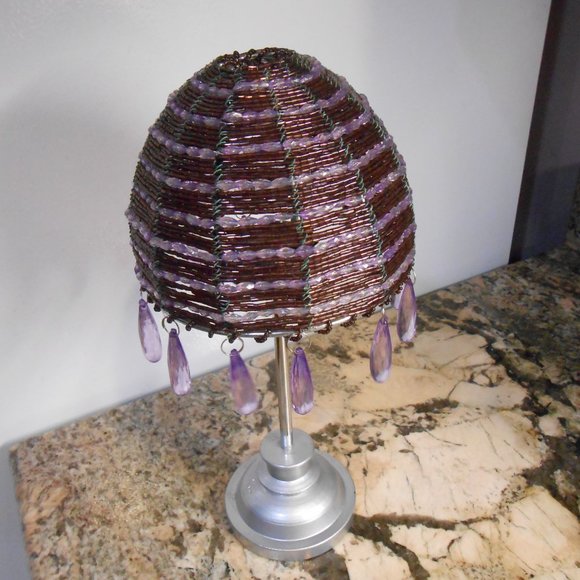 Vintage Purple beaded tea light holder/lamp. - Picture 12 of 13